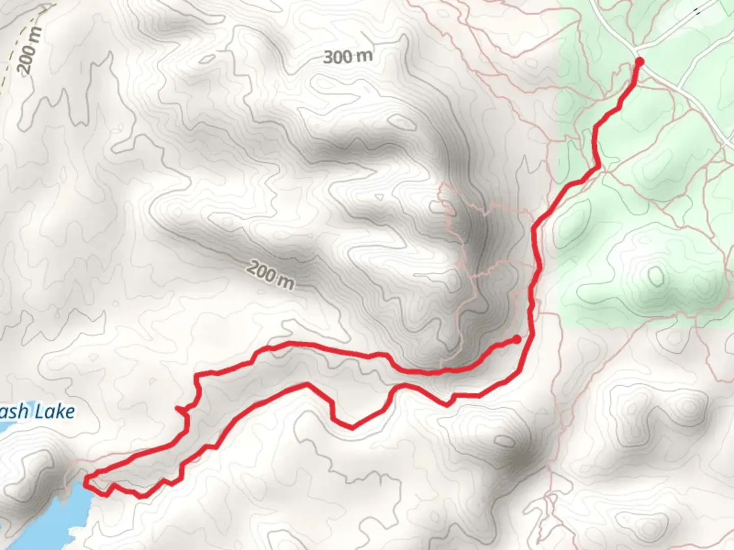 An image depicting the trail Havash Lake via Watershed Loop and its surrounding area.