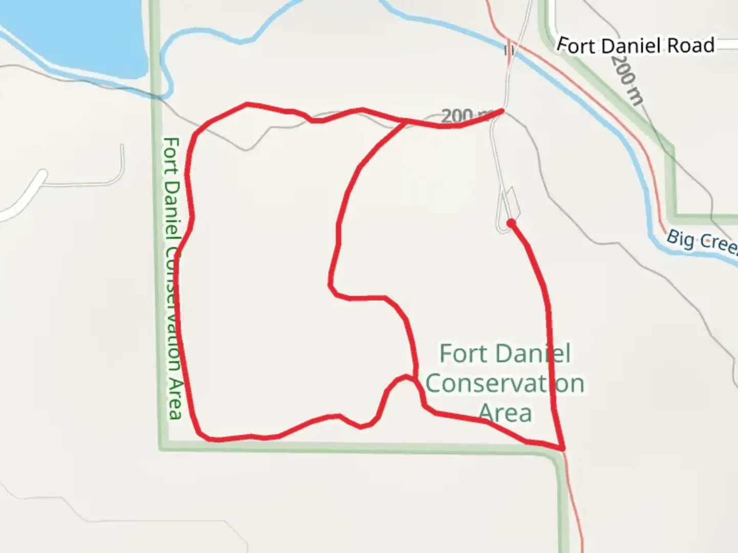 An image depicting the trail Fort Daniel Conservation Area Loop and its surrounding area.