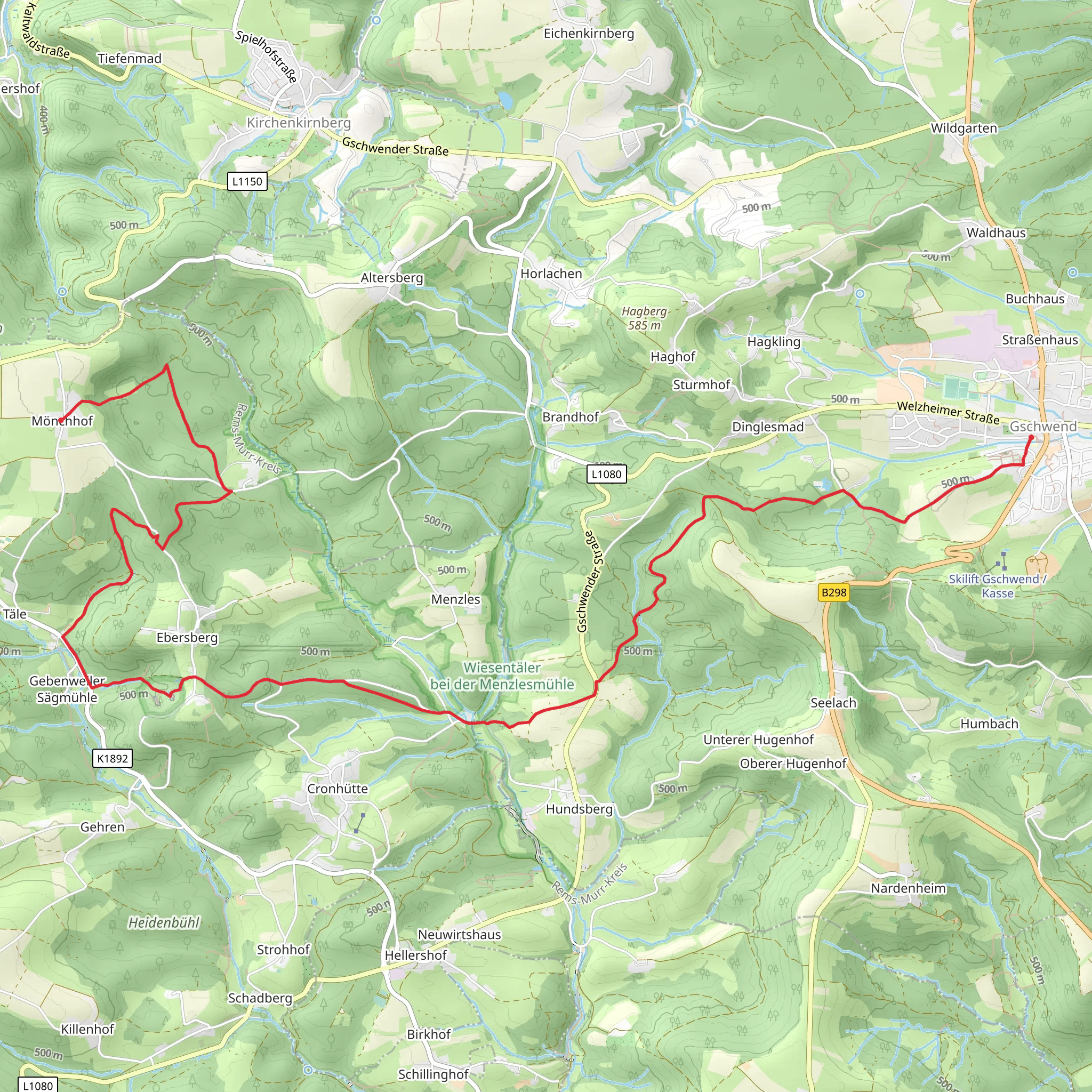 Mönchhof to Gschwend via Hageles und Brunnenklinge mobile static map