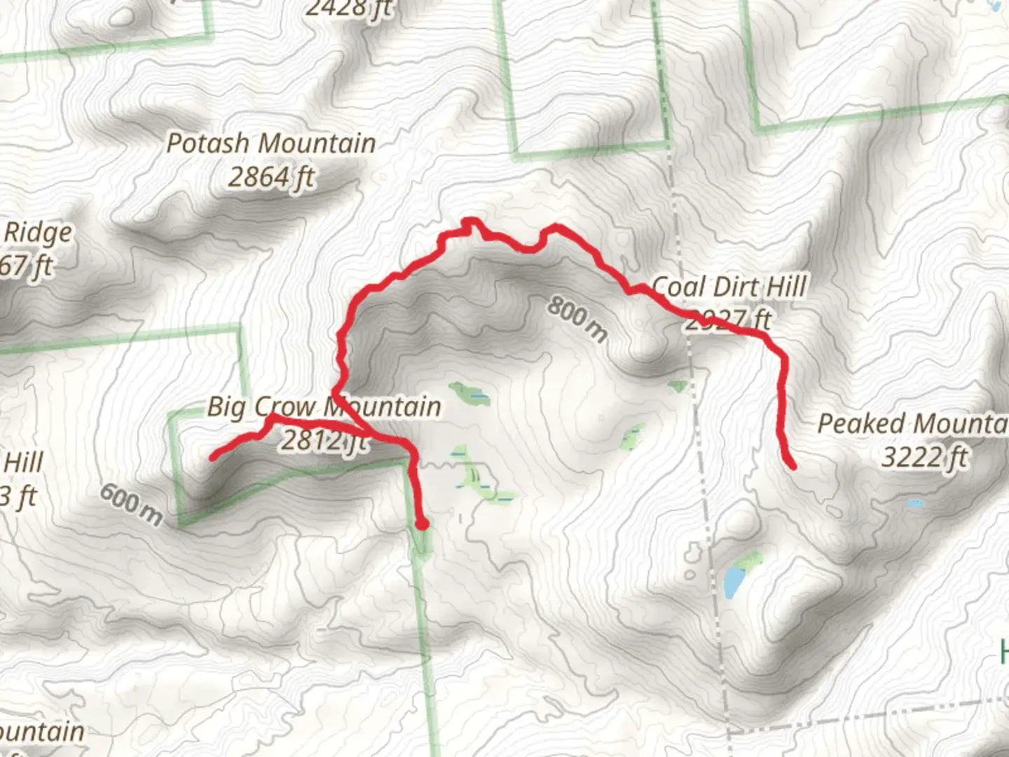 An image depicting the trail Little Crow Mountain - Big Crow Mountain - Coal Dirt Hill - Weston Mountain Trail and its surrounding area.