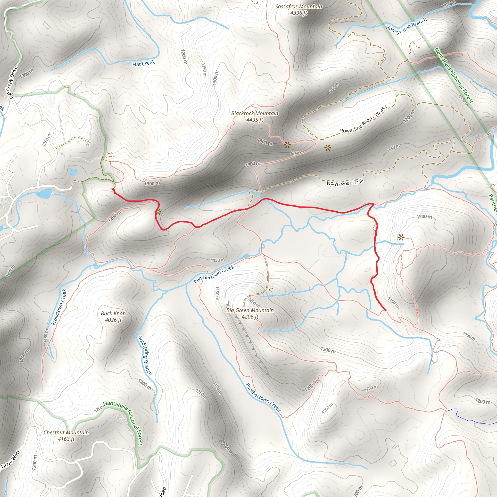 Green Valley via Panthertown Valley Trail mobile static map