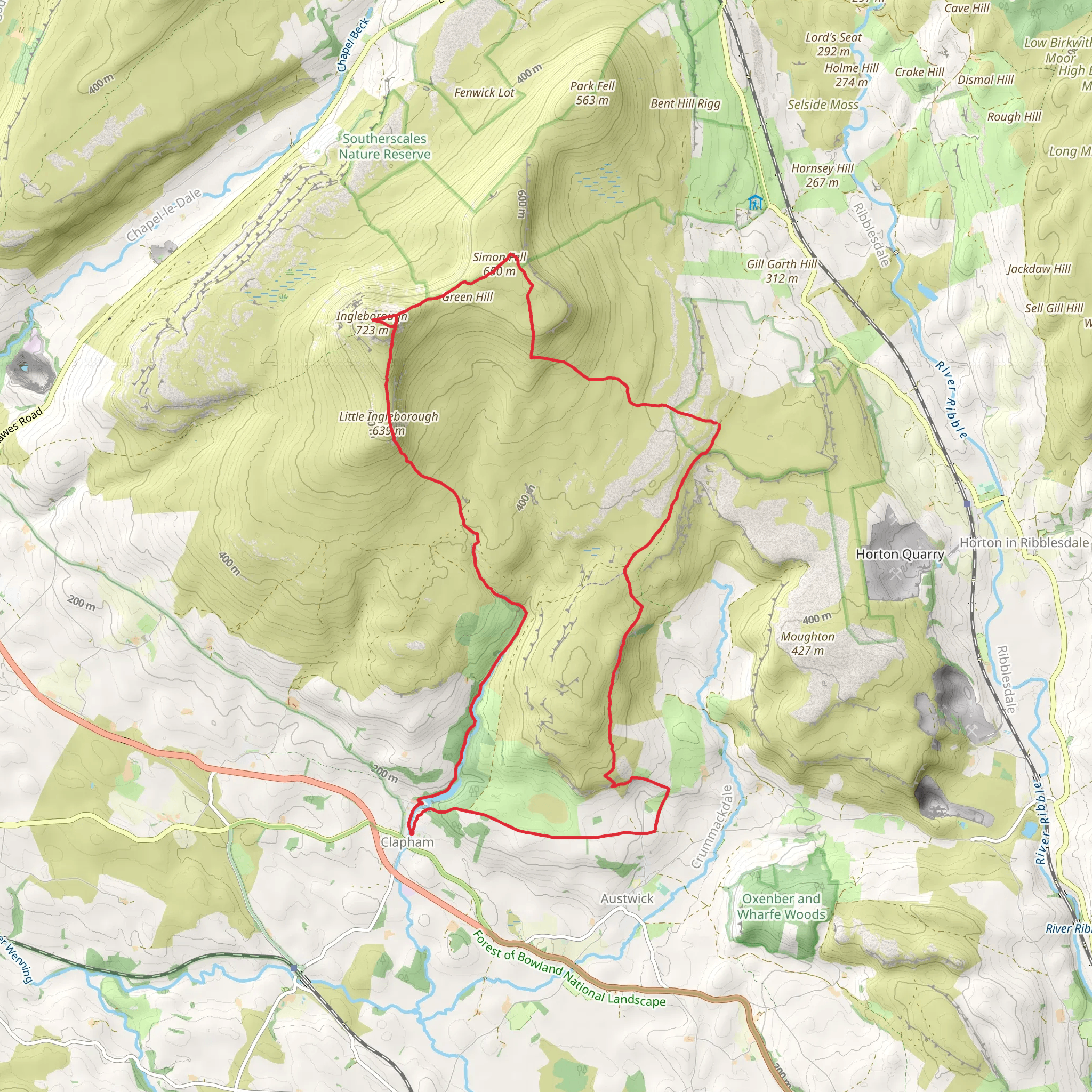 Gaping Gill - Ingleborough and Norber from Clapham mobile static map