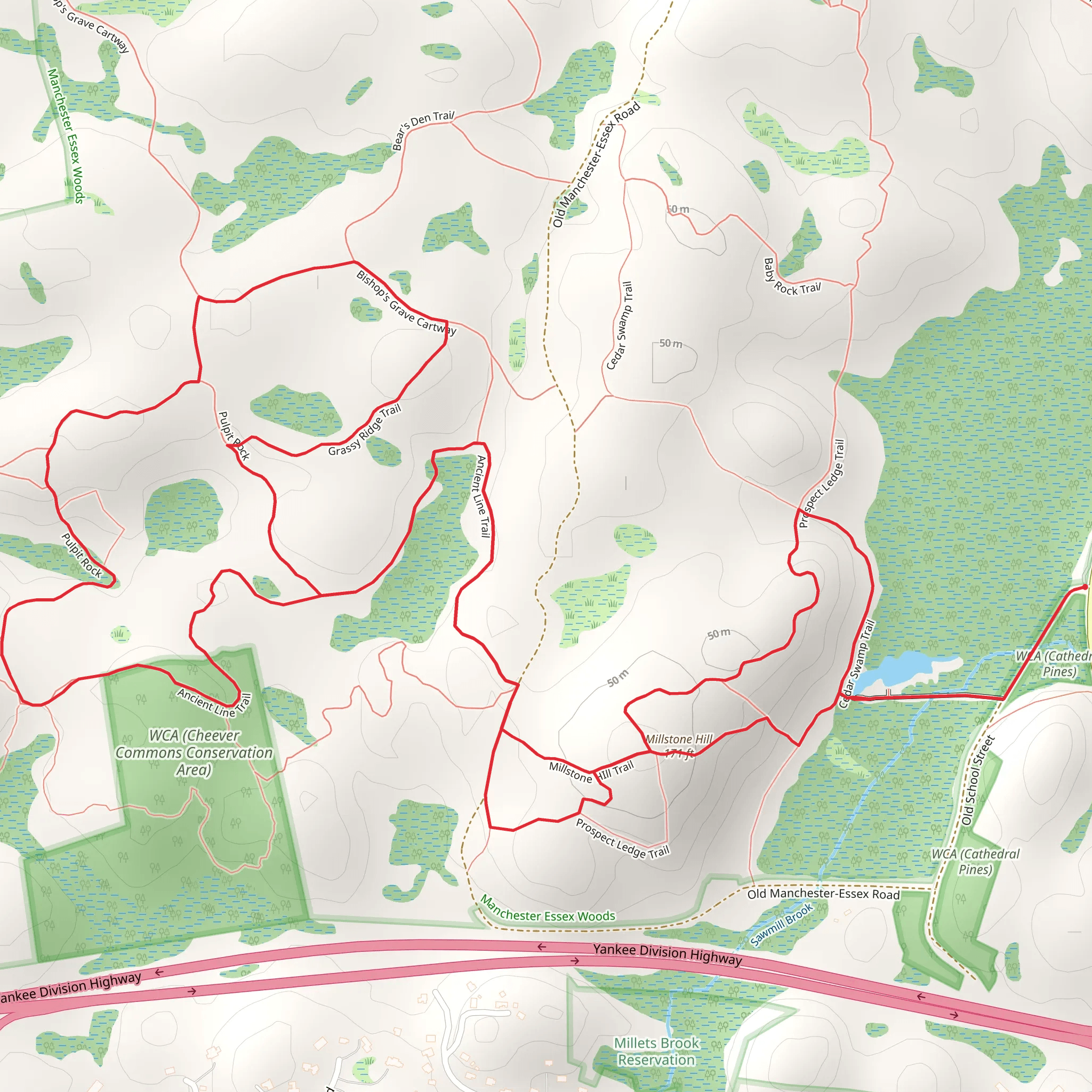 Millstone Hill and Cedar Swamp Conservation Area Loop mobile static map