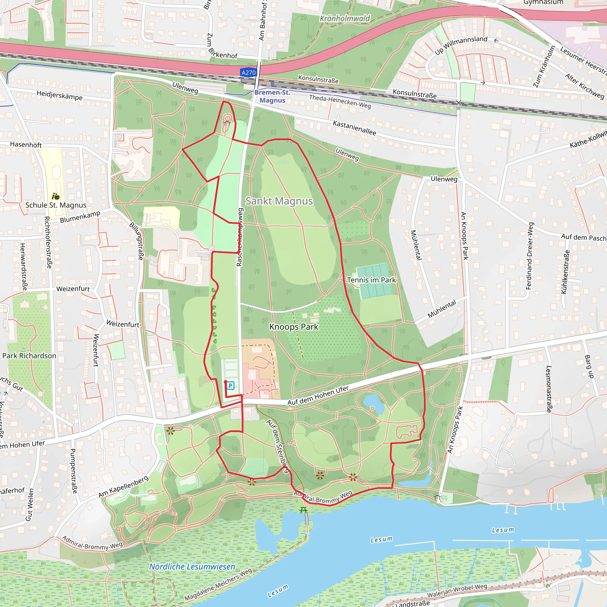 Zwoelf Apostel and Knoops Park via Admiral-Brommy-Weg mobile static map