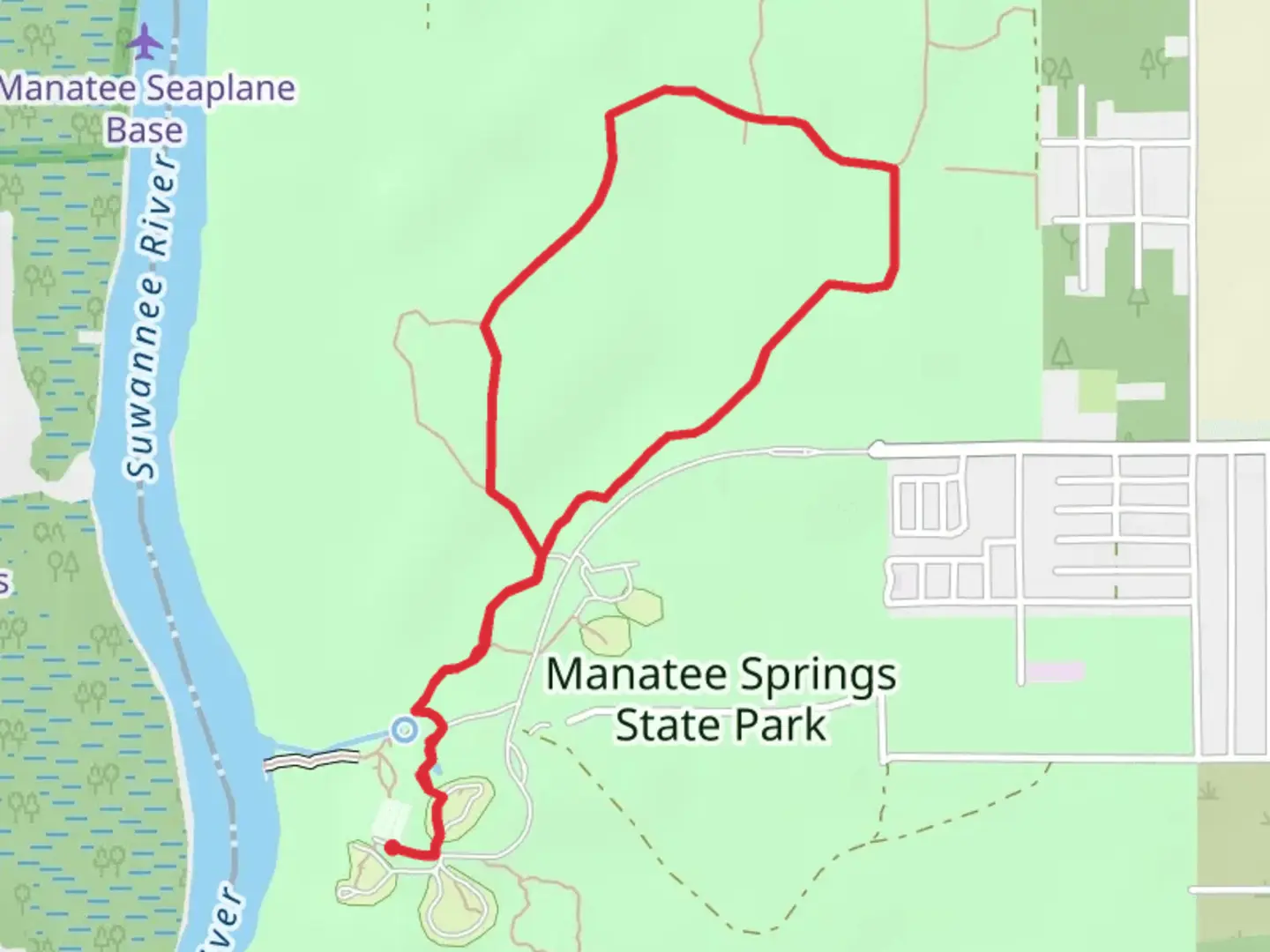 An image depicting the trail Manatee Springs State Park Loop and its surrounding area.