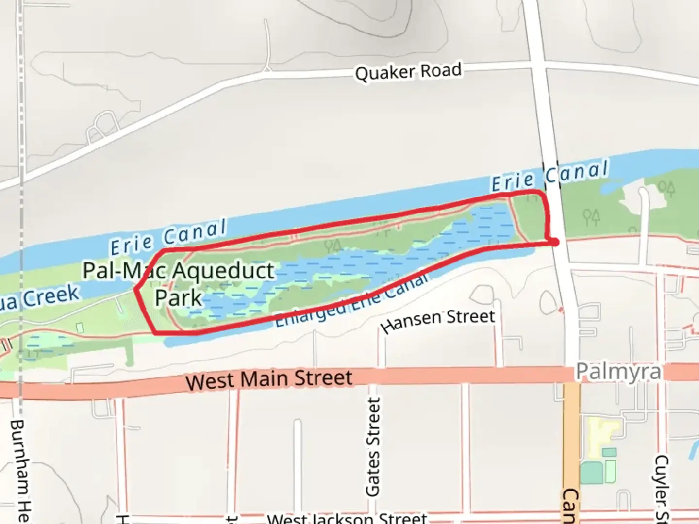 An image depicting the trail Erie Canal in Pal-Mac Aqueduct Park Loop and its surrounding area.