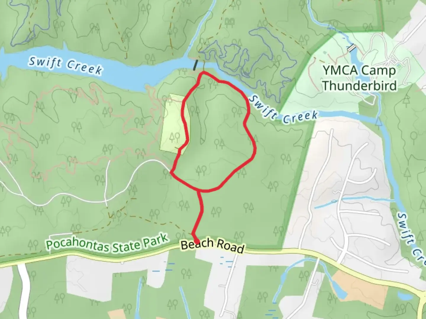 An image depicting the trail Swift Creek Camp Loop and its surrounding area.