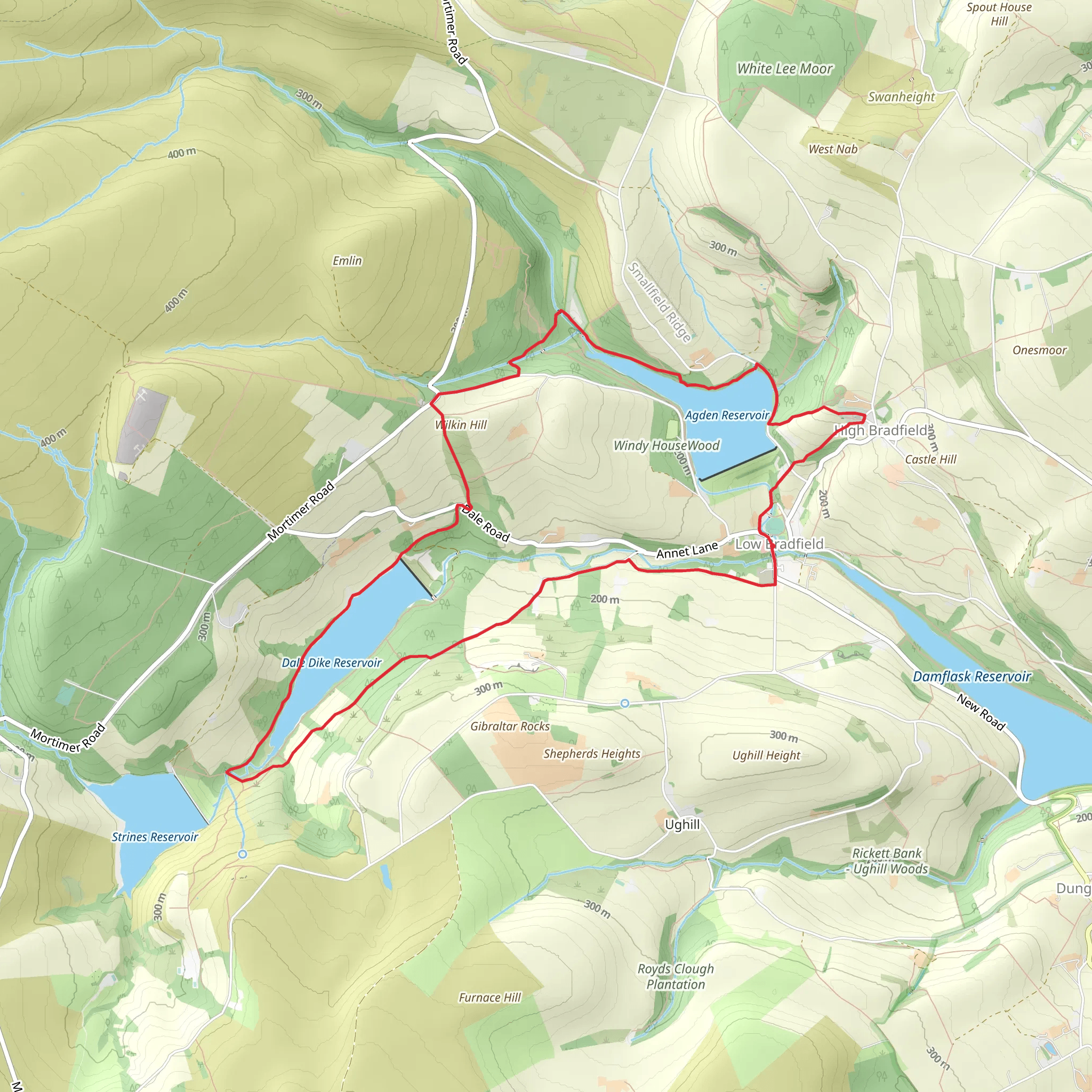 Agden Reservoir, Dale DIke Reservoir Loop - Low Bradfield mobile static map