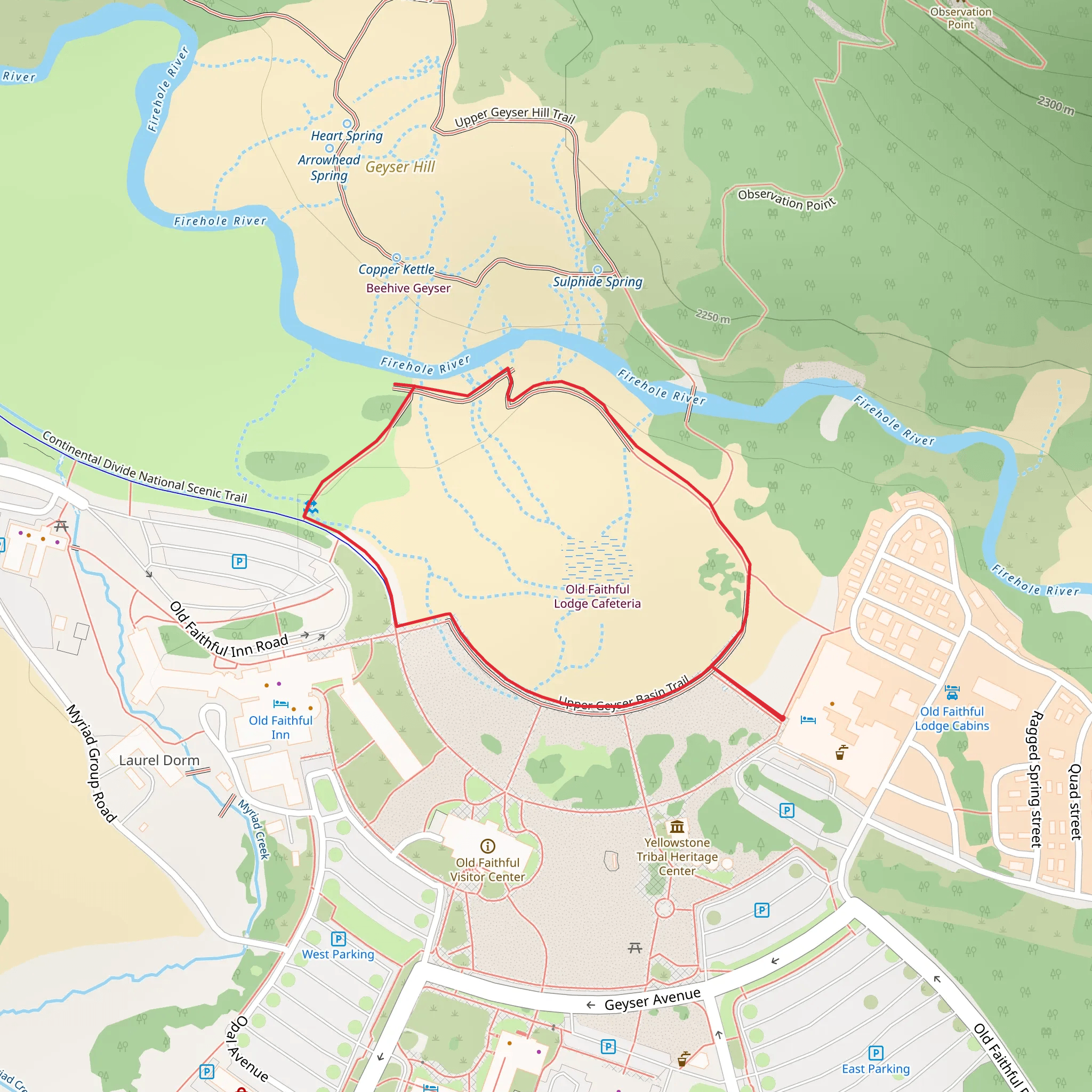Upper Geyser Bassin Loop Trail mobile static map