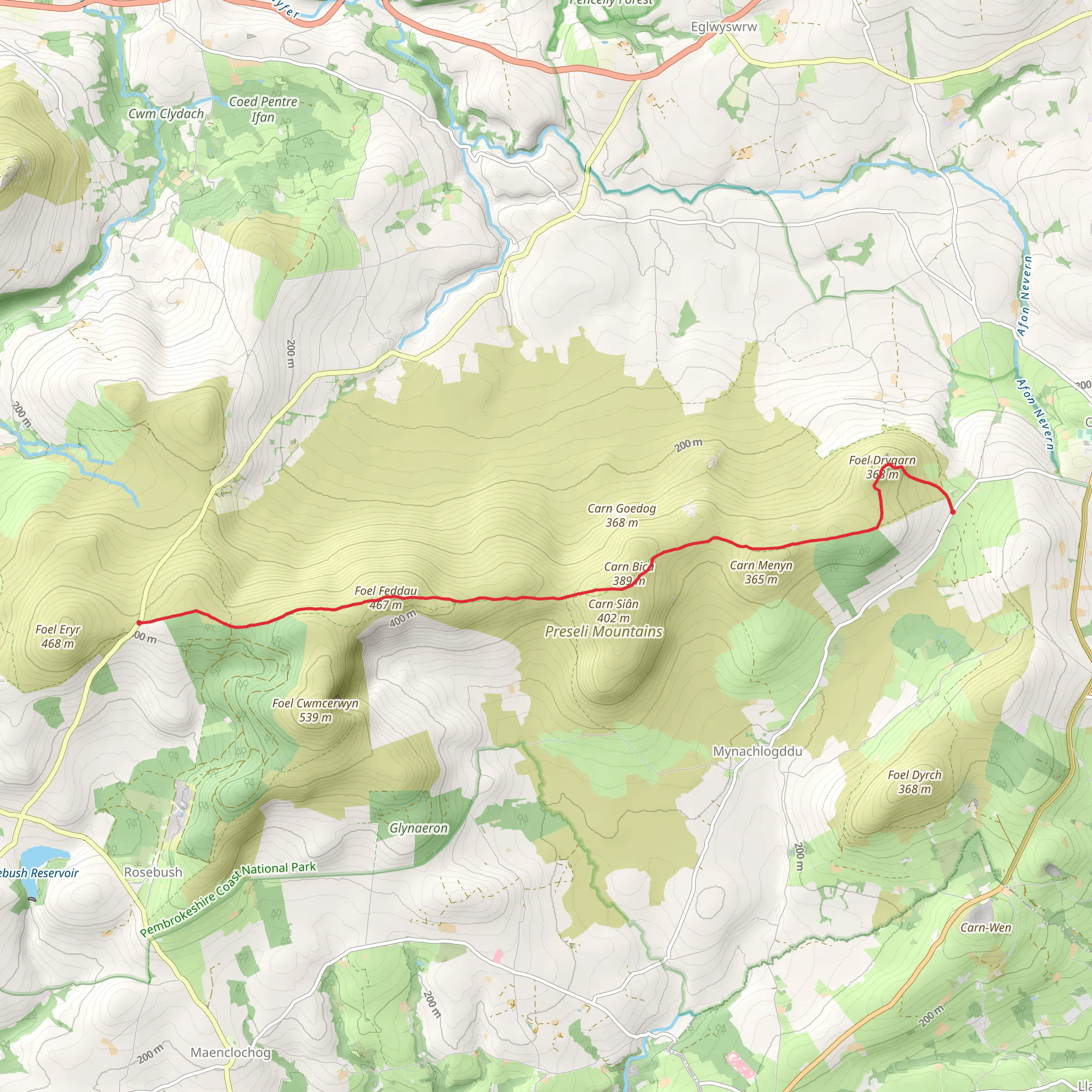 The Preseli Ridge along the Golden Road mobile static map