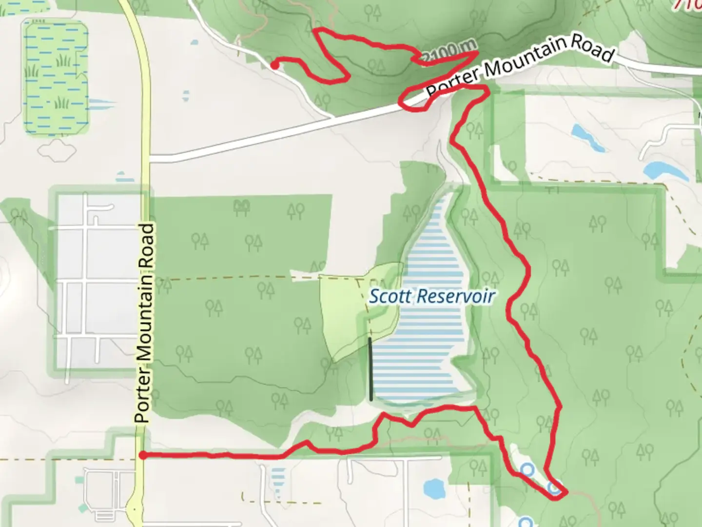 An image depicting the trail Ice Cave, Osprey Connector and Timber Mesa Horseshoe Trail and its surrounding area.