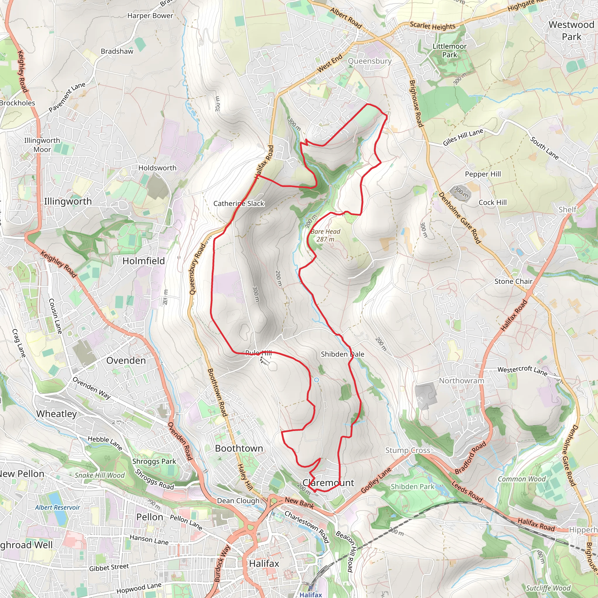 Shibden Dale and Bare Head Loop mobile static map