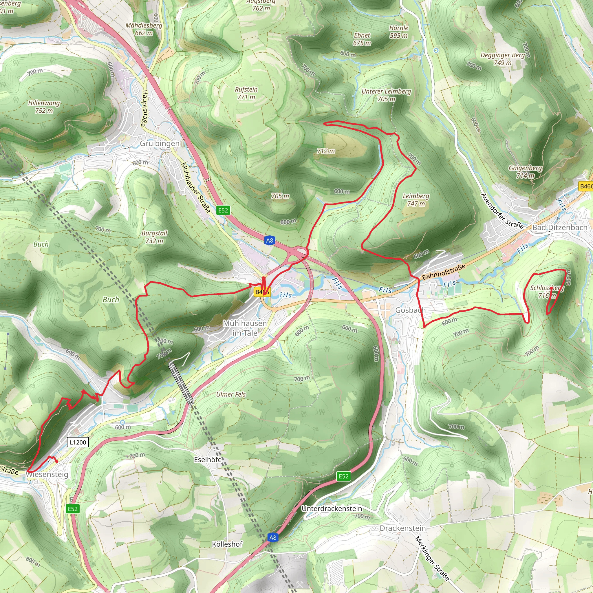 Hiltenburg to Wiesensteig Walk mobile static map