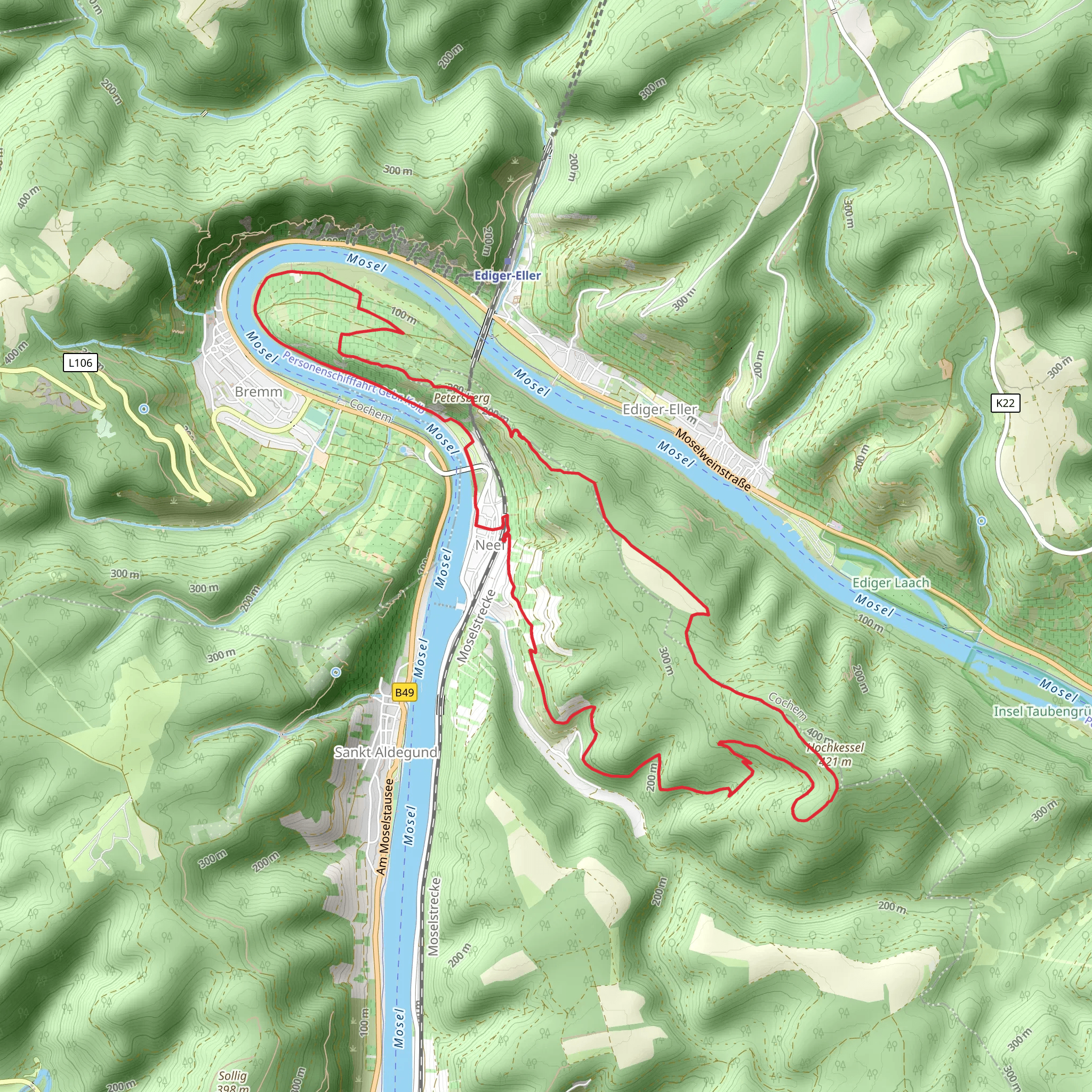 Aussichtspunkt Gipfelkreuz and Mosel via Moselsteig mobile static map