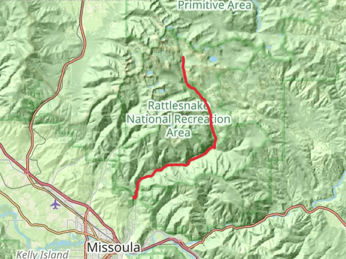 An image depicting the trail Rattlesnake Trail and its surrounding area.