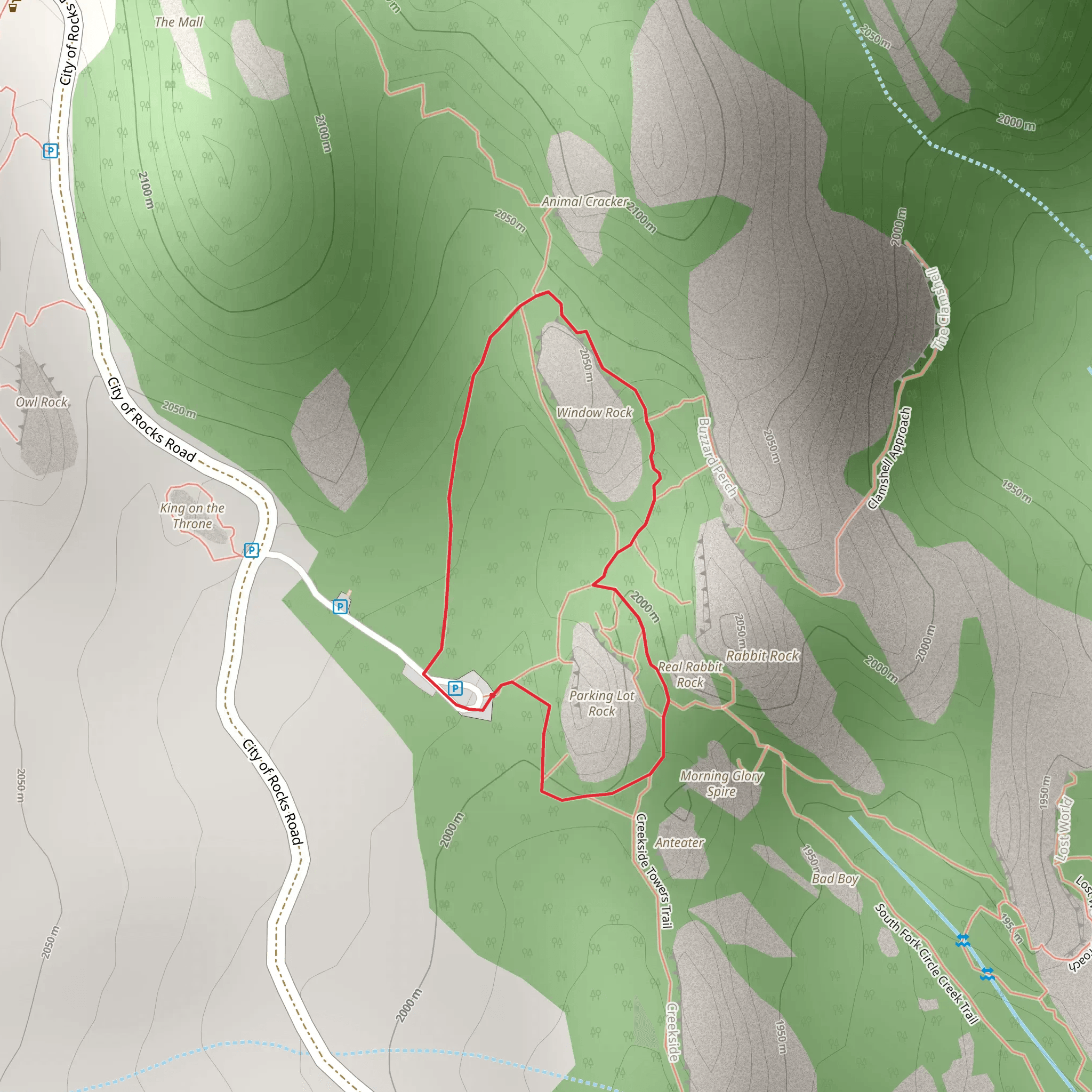South Fork Circle Creek and Creekside Towers Loop Trail mobile static map