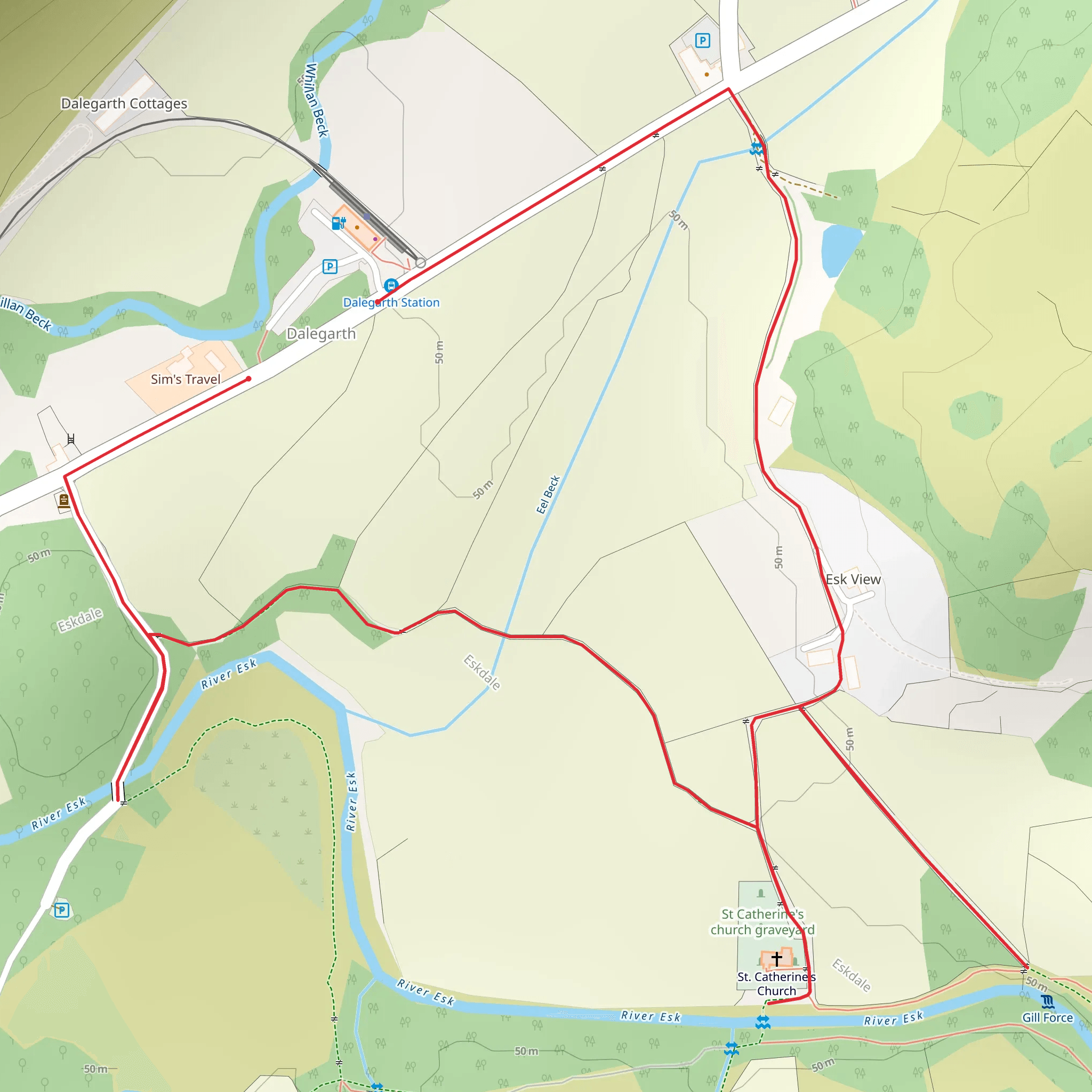 St Catherine's Church Loop from Dalegarth mobile static map