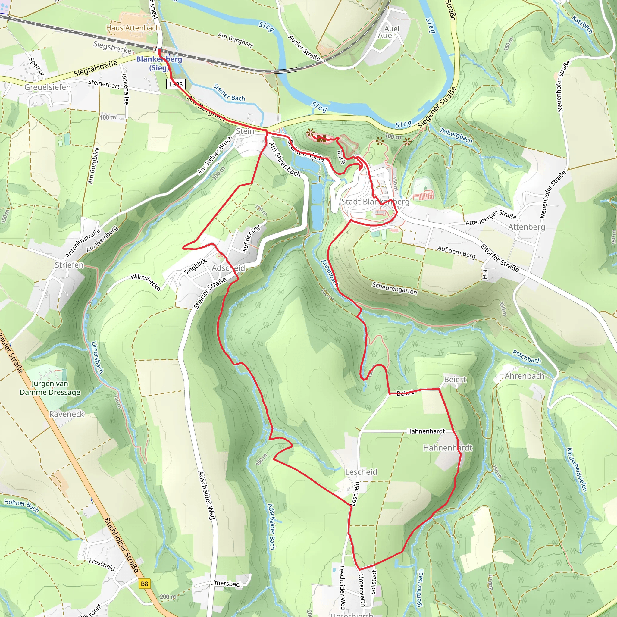 Burg Blankenberg Loop via Bergischer Weg mobile static map