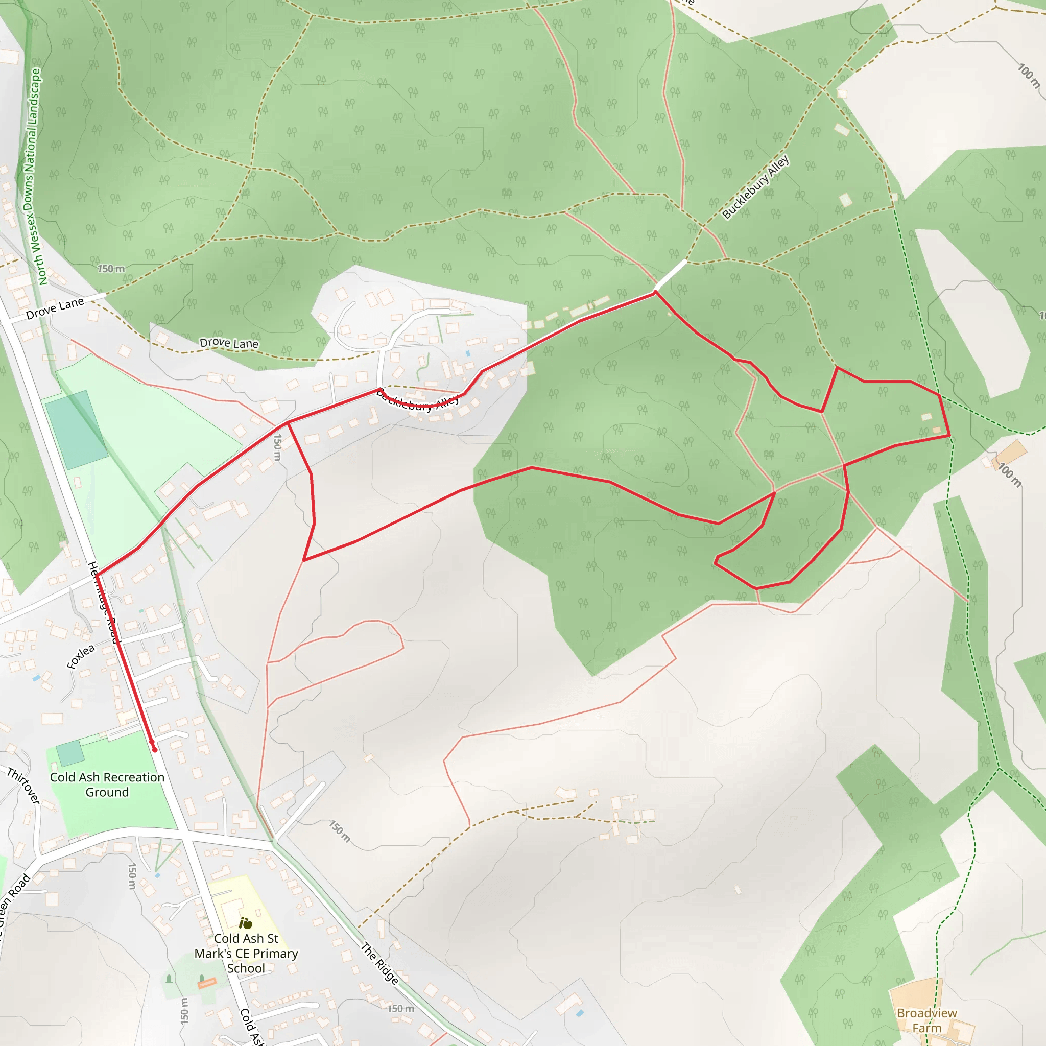 Cold Ash Short Wood Loop mobile static map
