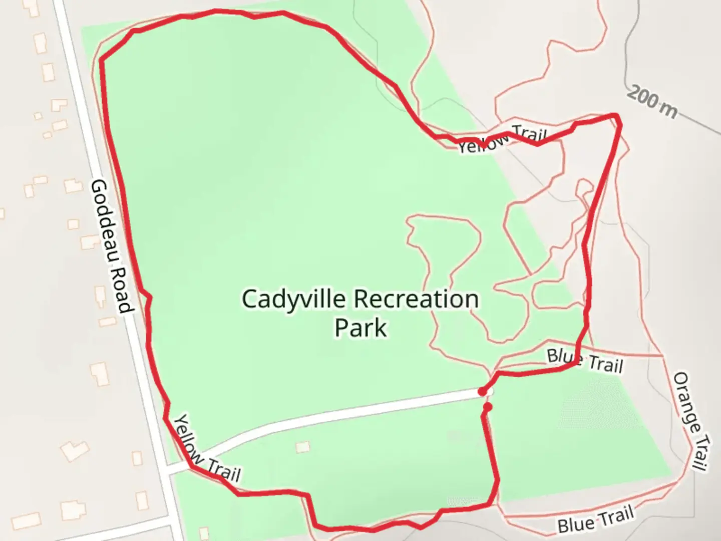 An image depicting the trail Cadyville Recreation Park Loop and its surrounding area.