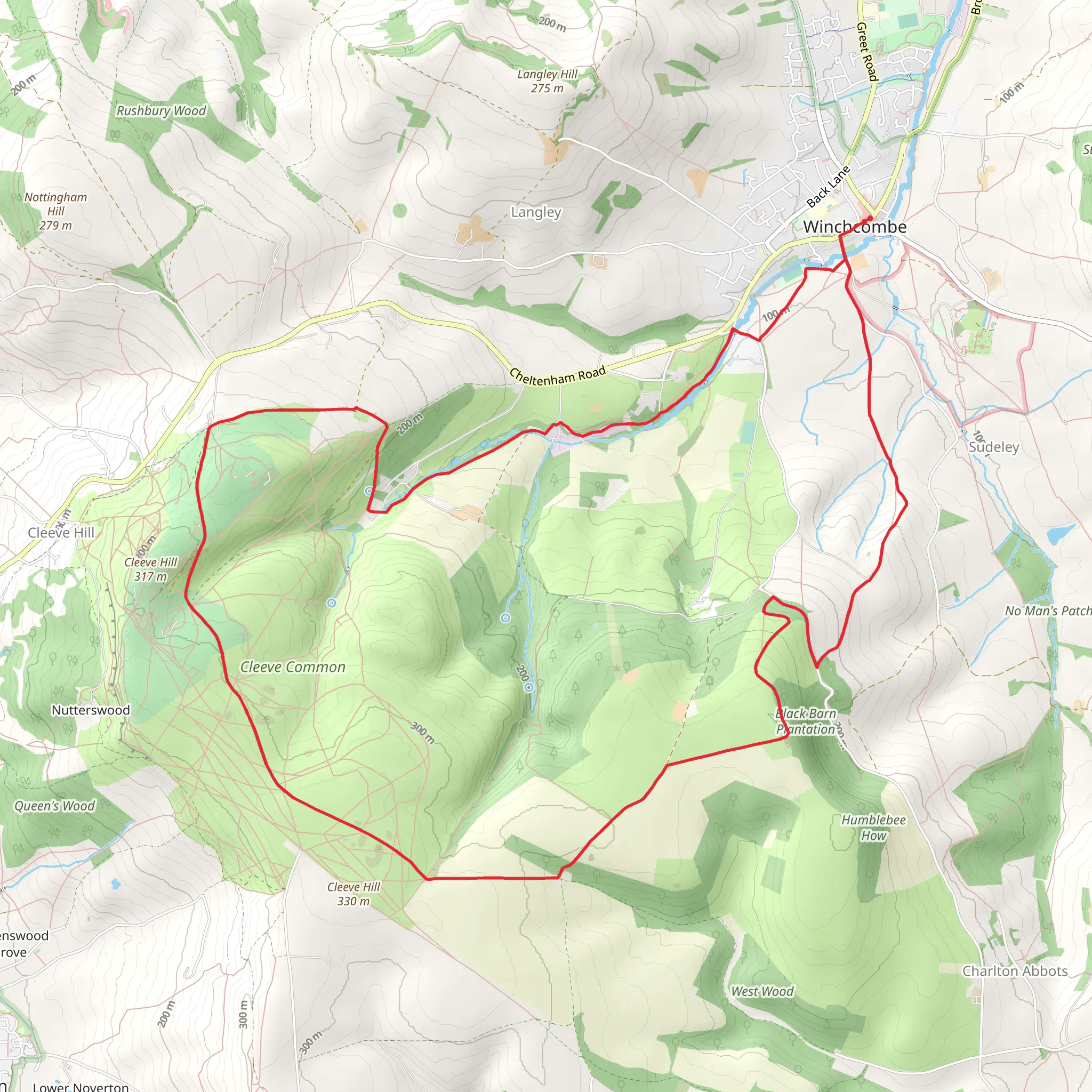 Cleeve Common and Belas Knap from Winchcombe mobile static map