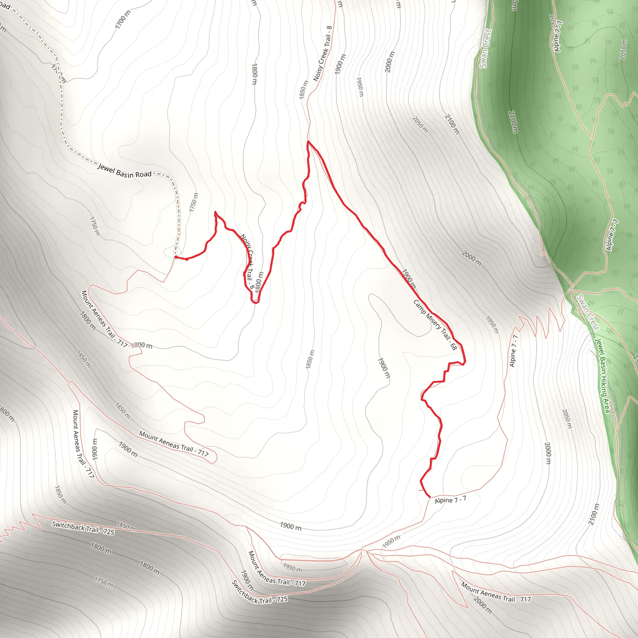 Camp Misery Trail via Mount Aeneas Trail mobile static map