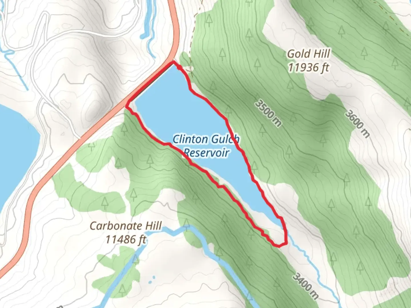An image depicting the trail Clinton Gulch Reservoir Loop and its surrounding area.
