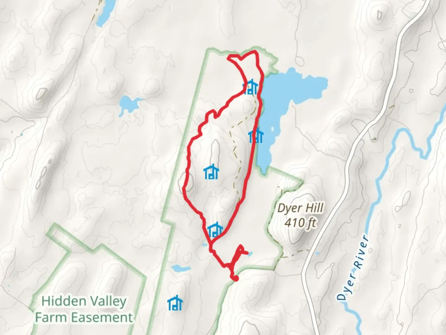 An image depicting the trail Little Dyer Pond and Hermit Thrush Loop Trail and its surrounding area.