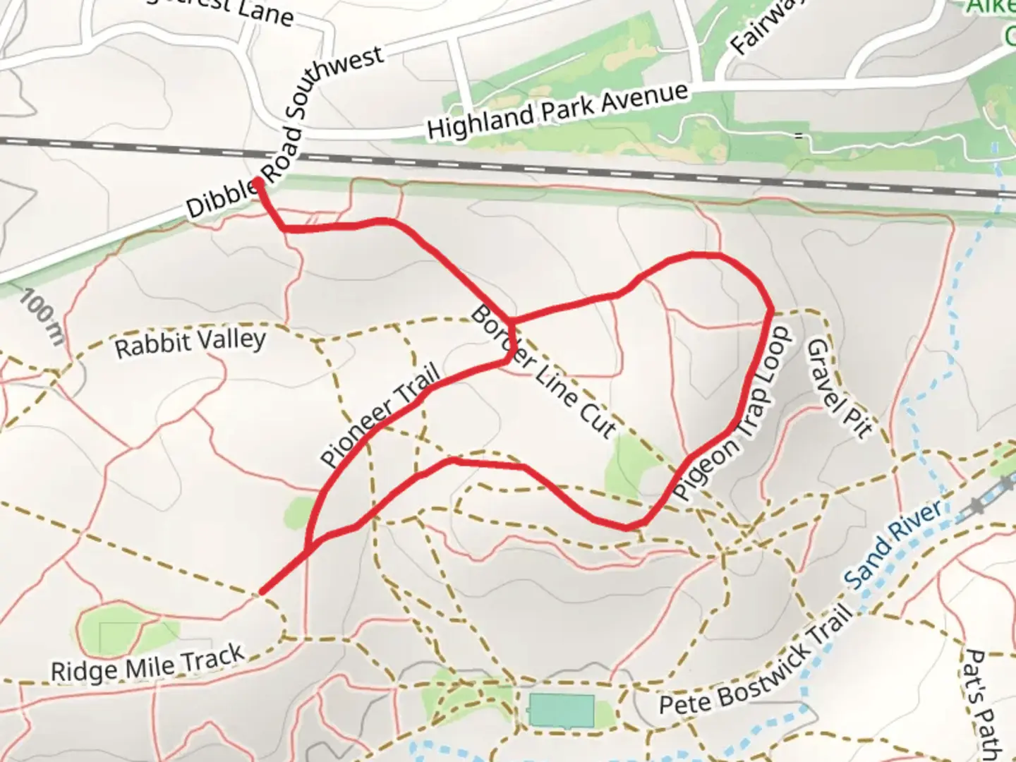 An image depicting the trail Pigeon Trap and Pioneer Loop Trail and its surrounding area.