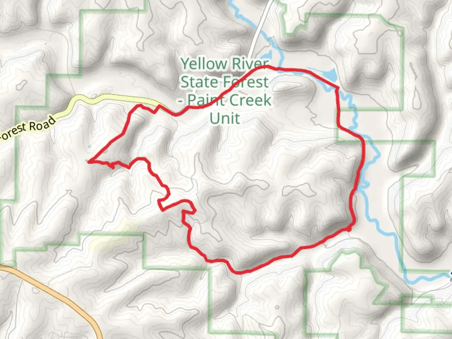 An image depicting the trail Brown's Hollow and Paint Creek Loop and its surrounding area.