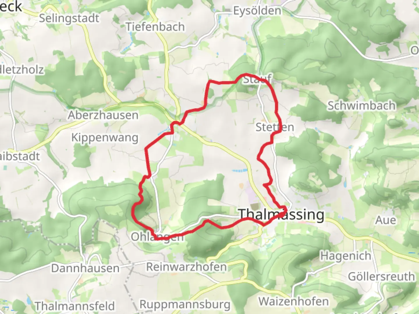 An image depicting the trail Thalmaessing Loop and its surrounding area.