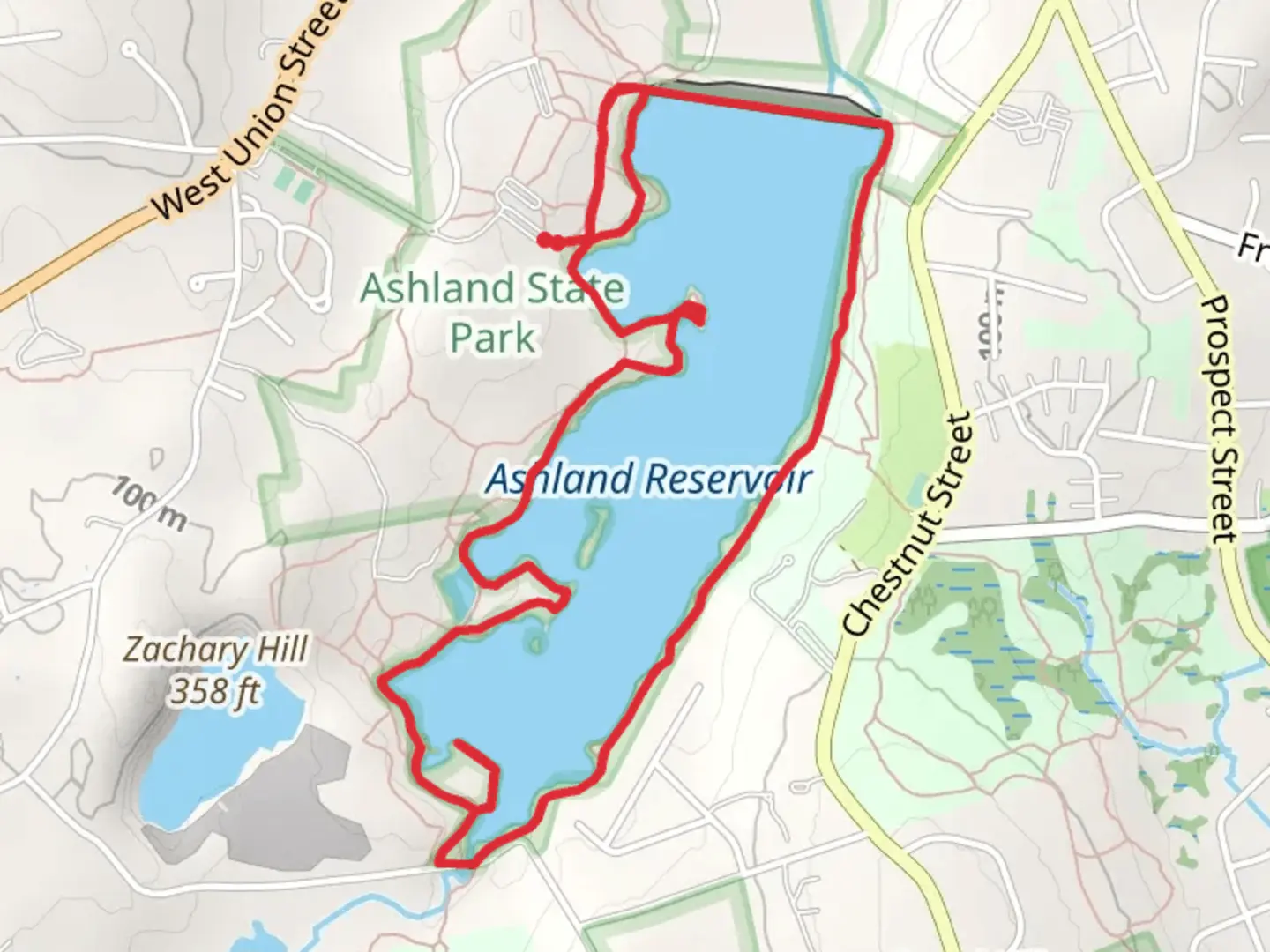 An image depicting the trail Ashland Reservoir Loop and its surrounding area.