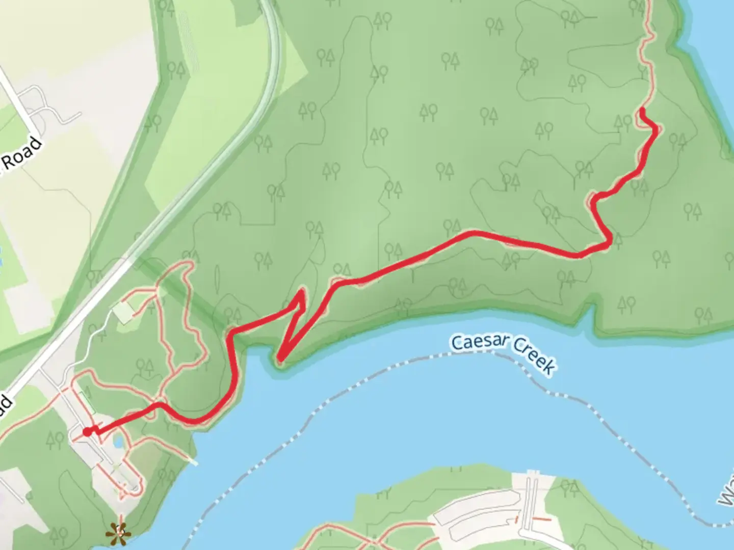 An image depicting the trail Walk along Caesar Creek Shore and its surrounding area.