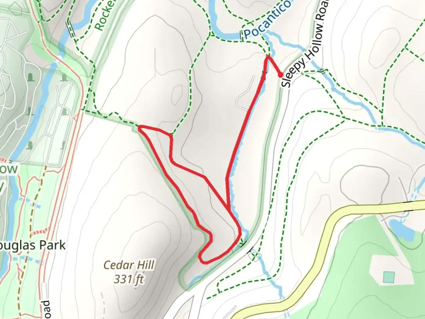 An image depicting the trail Douglas Hill and Canter Alley Loop and its surrounding area.