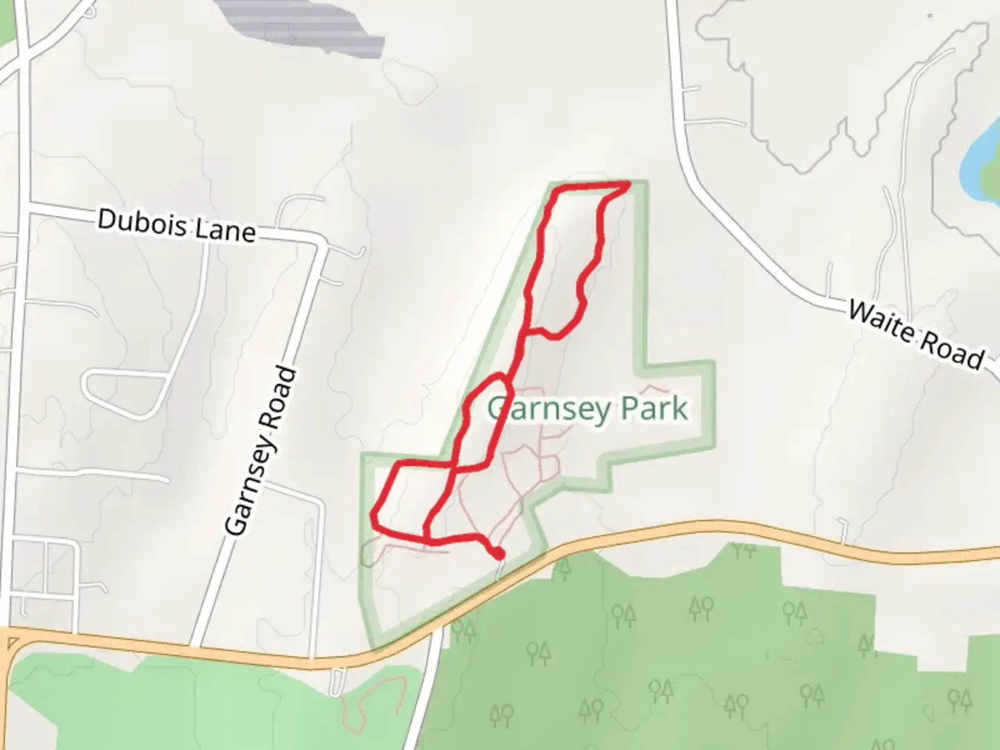 An image depicting the trail Garnsey Park Loop and its surrounding area.