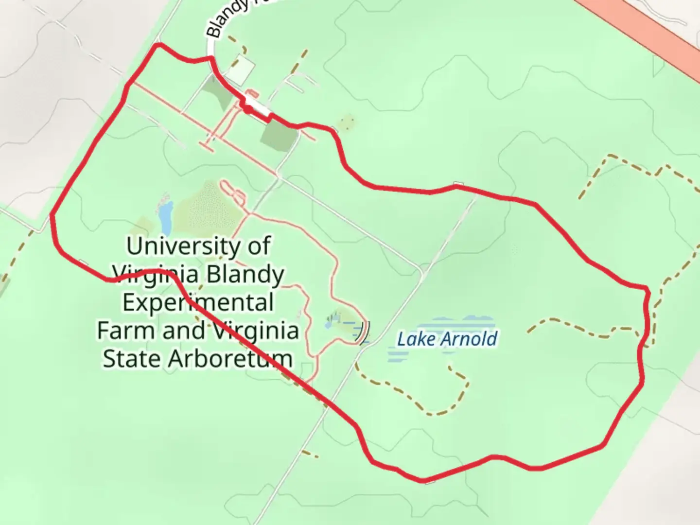 An image depicting the trail Lake Arnold and Blandy Farm Lane Loop and its surrounding area.