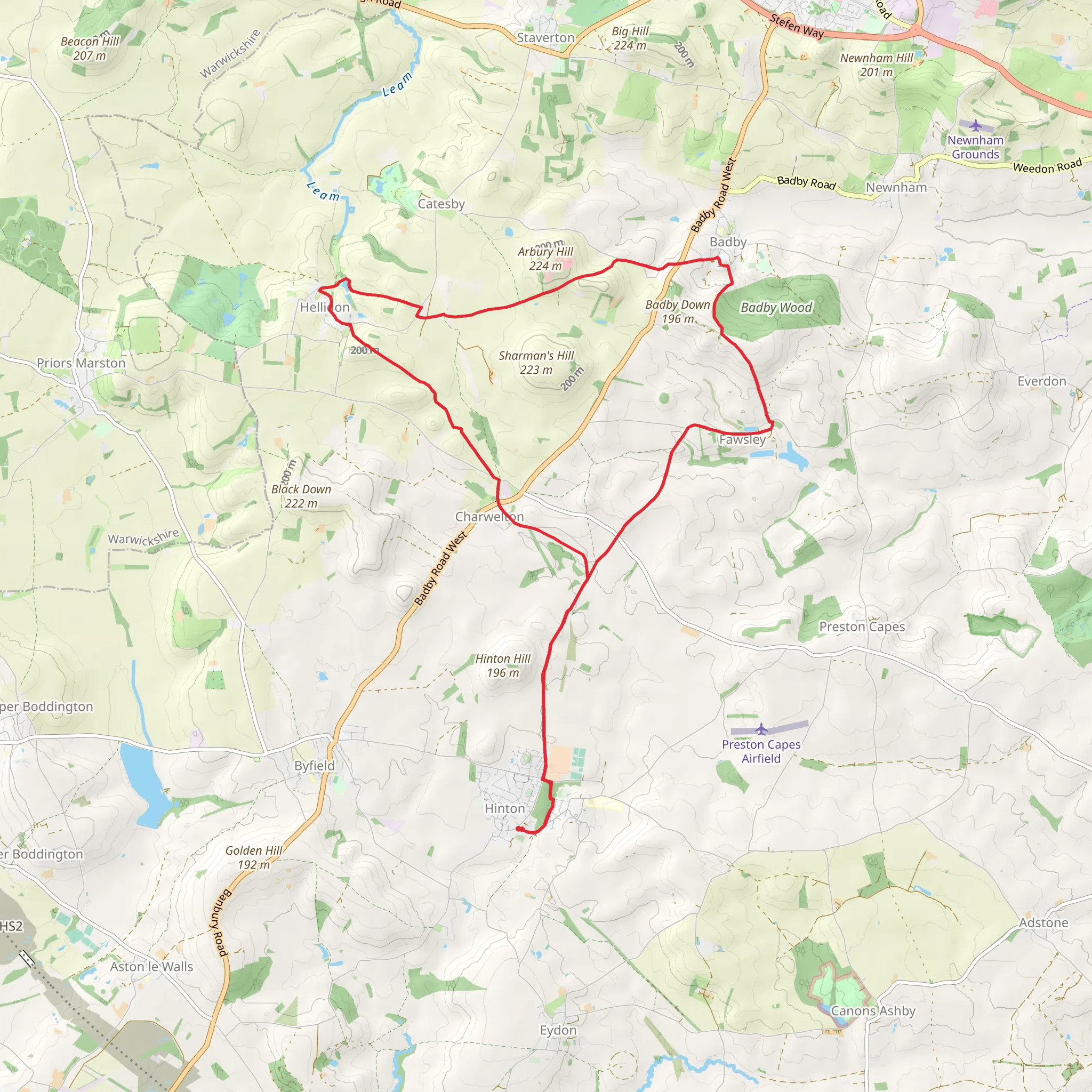 Hellidon and Badby from Woodford Halse mobile static map