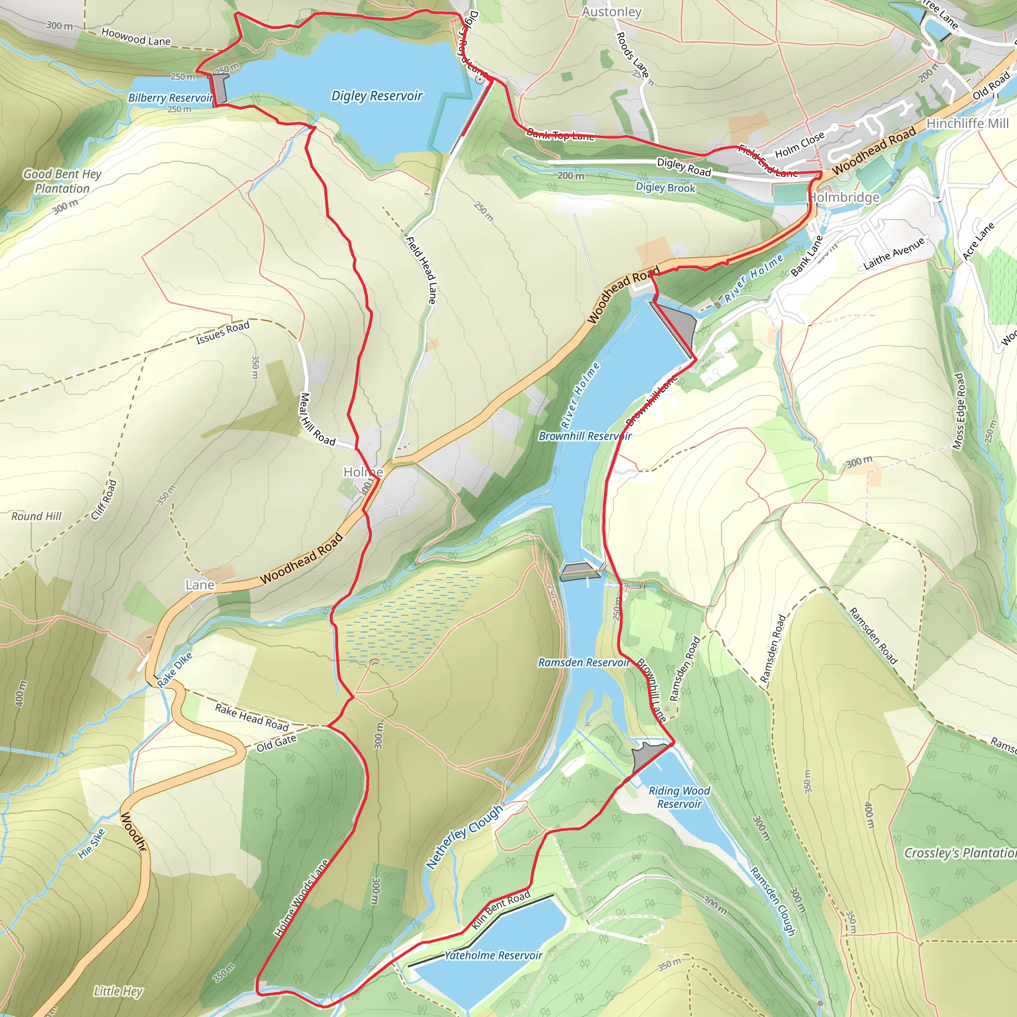 digley reservoir from Holmbridge mobile static map