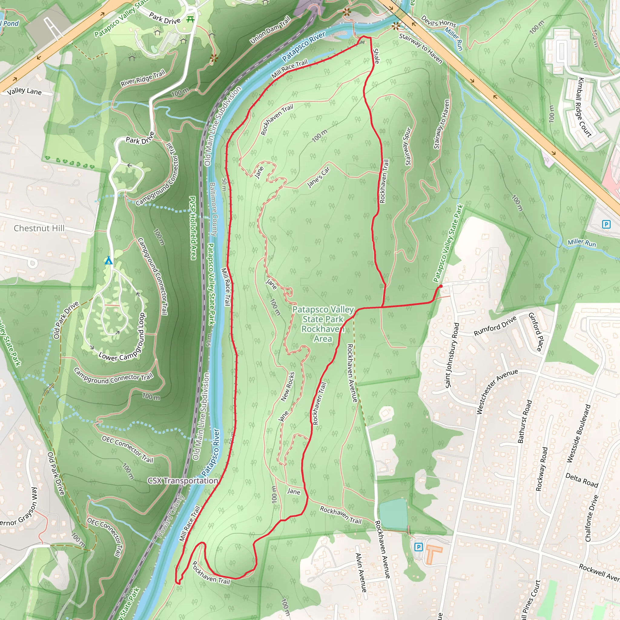 Rockhaven and Mill Race Loop Trail mobile static map