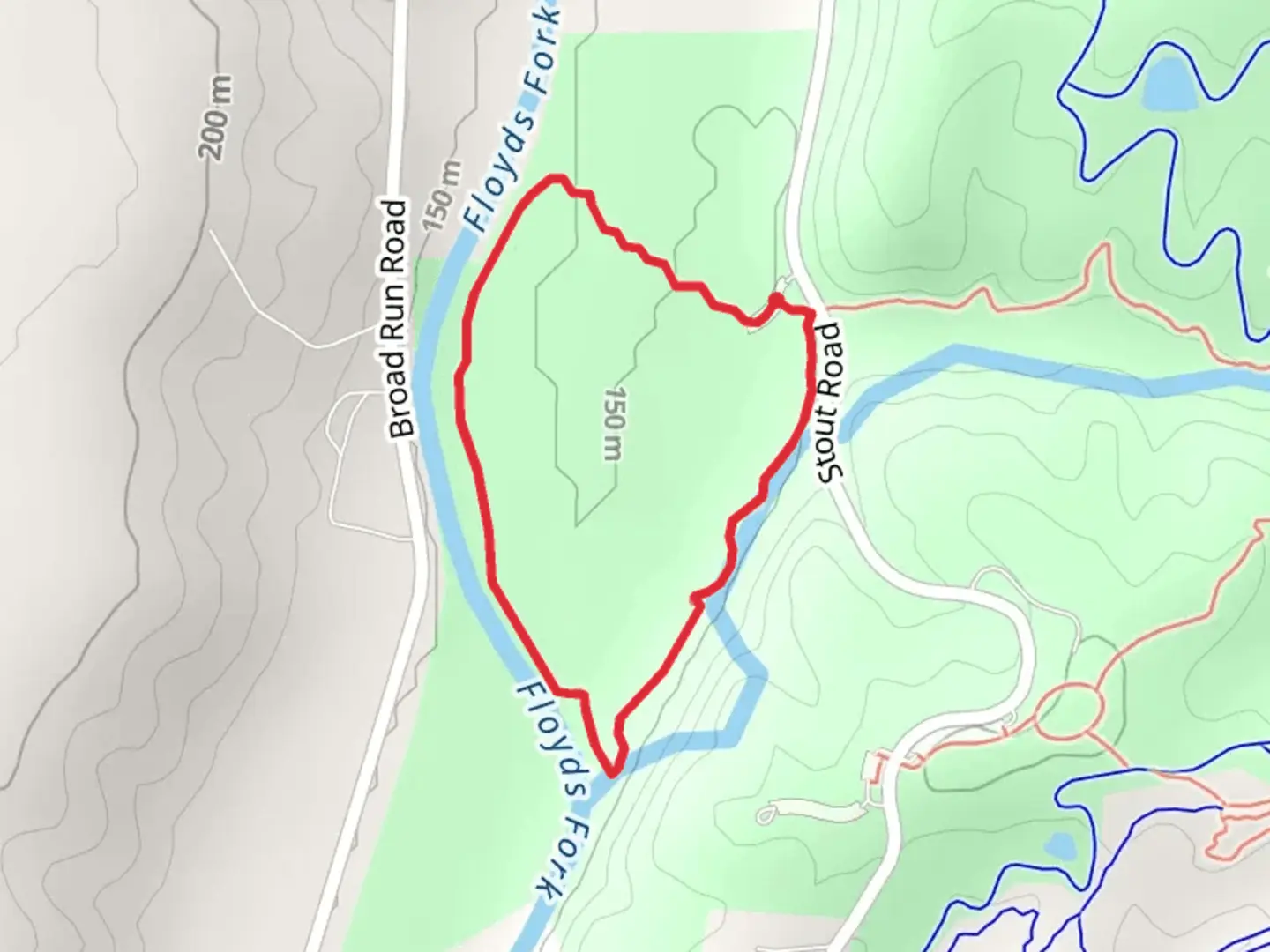 An image depicting the trail Boone Bottoms Loop Trail and its surrounding area.
