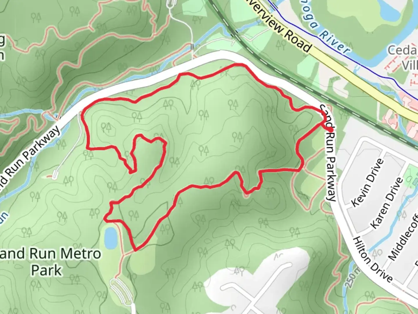 An image depicting the trail Sand Run Metro Park - Dogwood Loop Trail and its surrounding area.