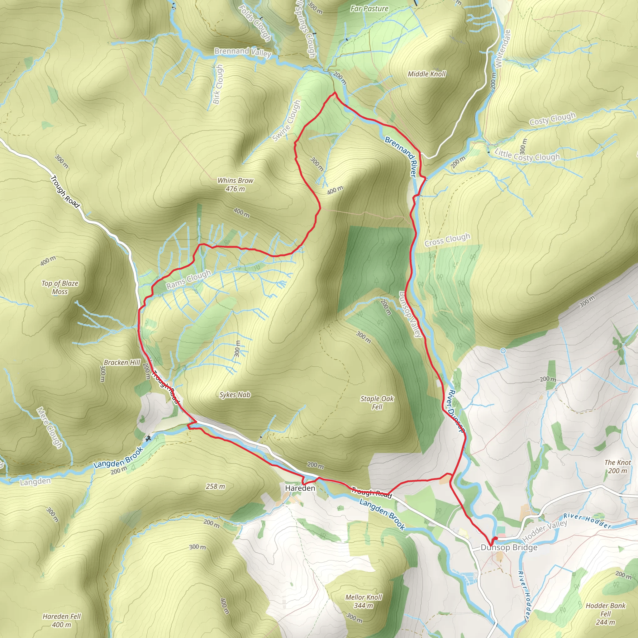 Whin Fell and Ouster Rake from Dunsop Bridge mobile static map