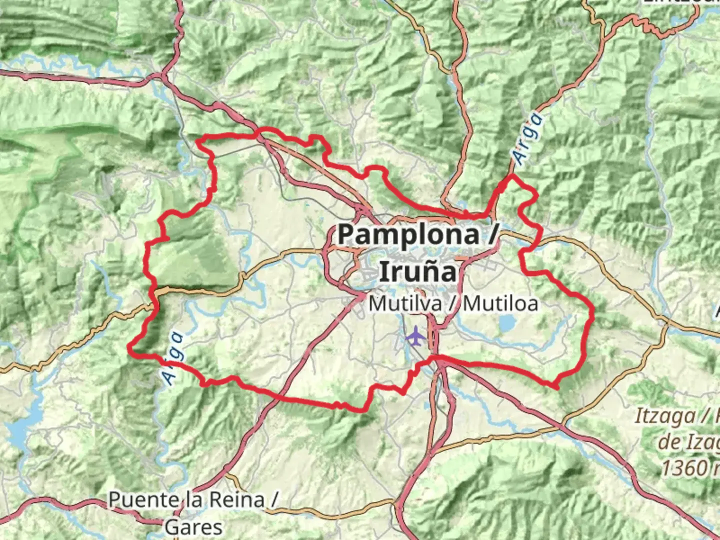 An image depicting the trail GR 220 Vuelta a la Cuenca de Pamplona and its surrounding area.
