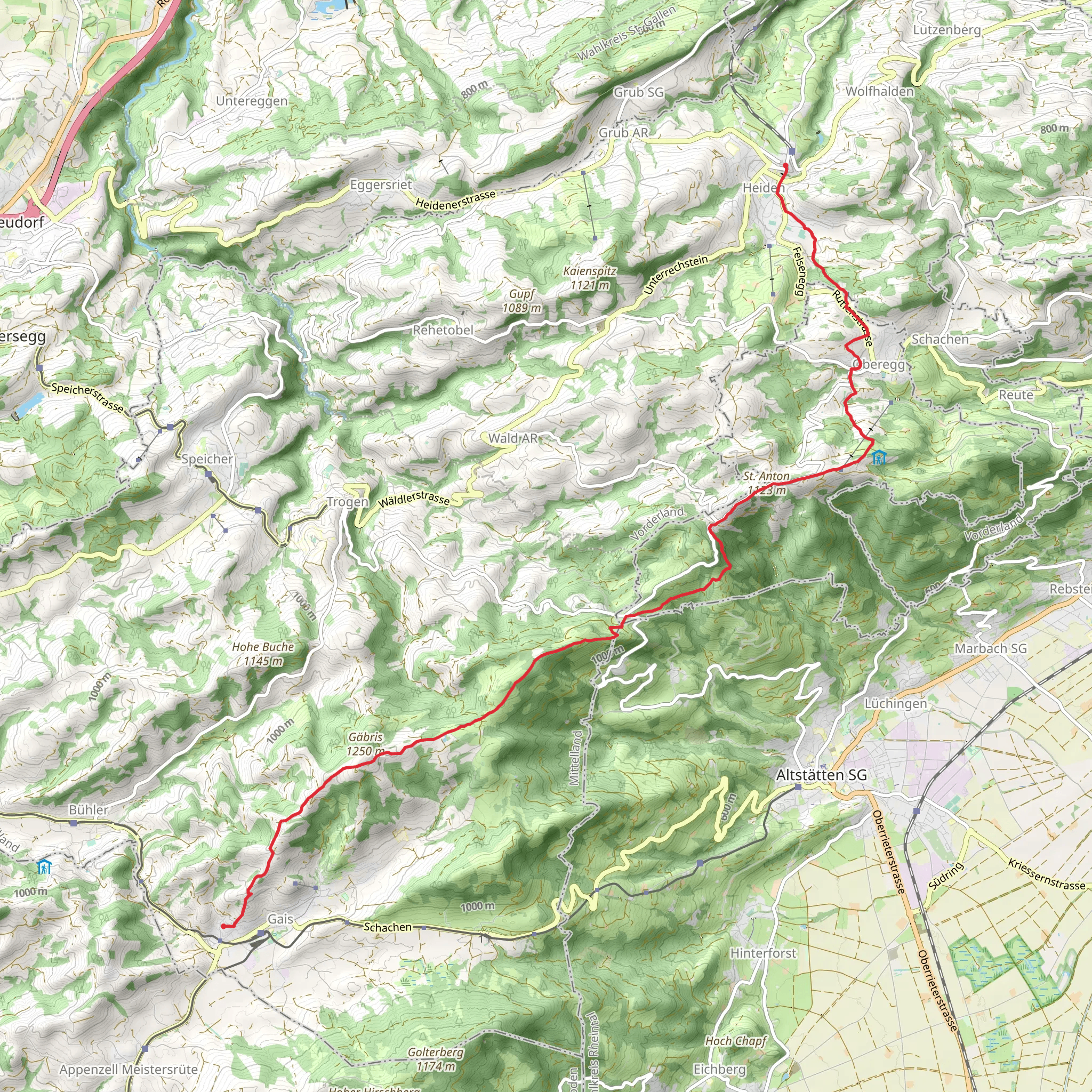 From Heiden to Gais mobile static map