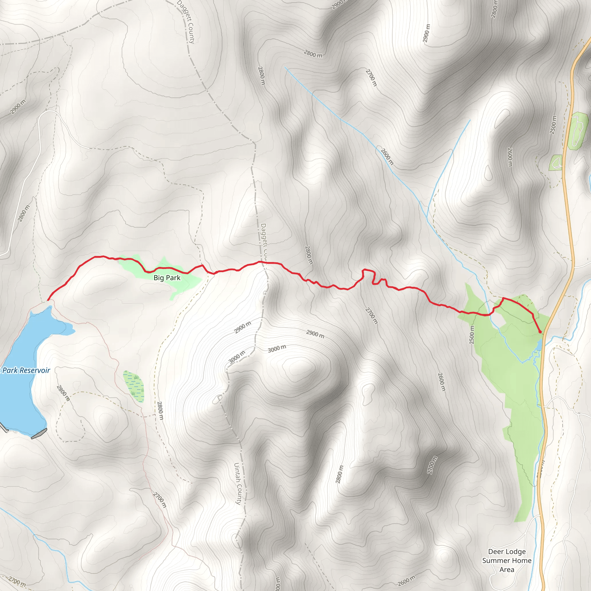 East Park Reservoir via Uinta Highline Trail mobile static map