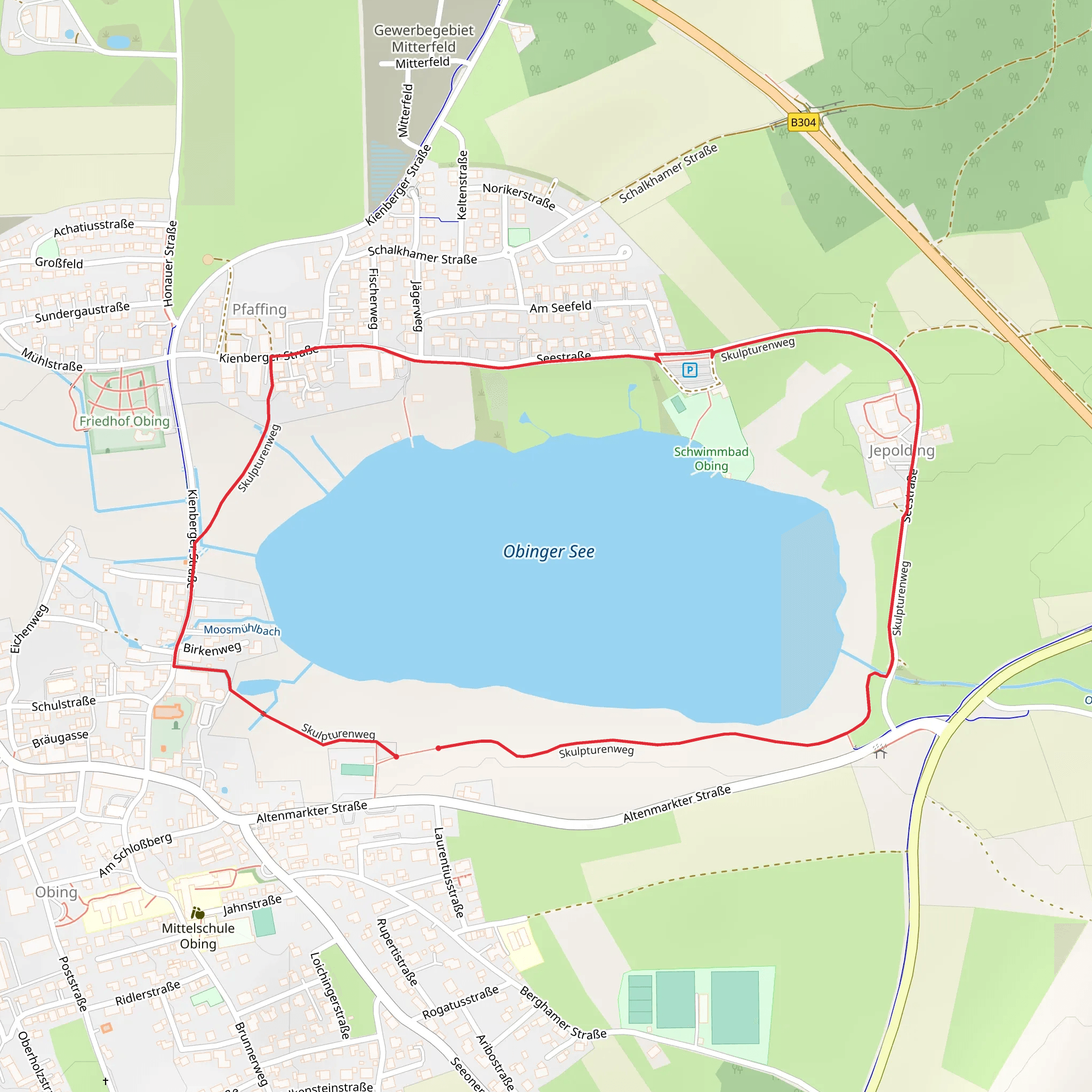 Obinger See Loop via Skulpturenweg mobile static map