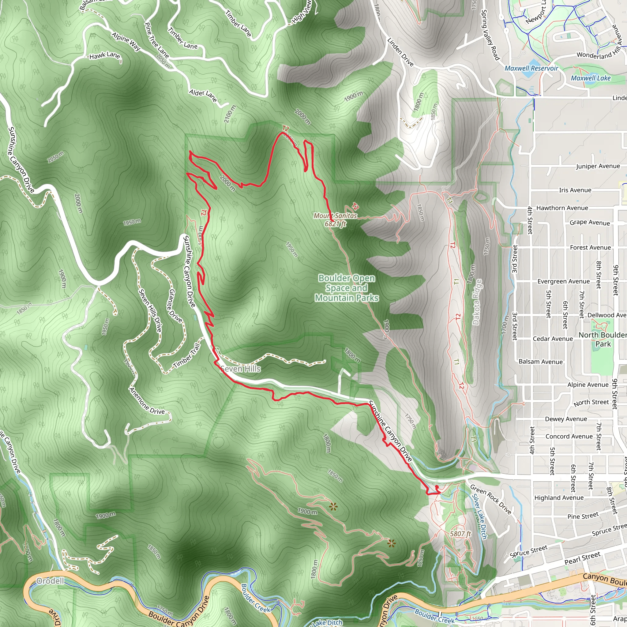 Mount Sanitas via Sunshine Canyon Trail and Lions Lair Trail mobile static map