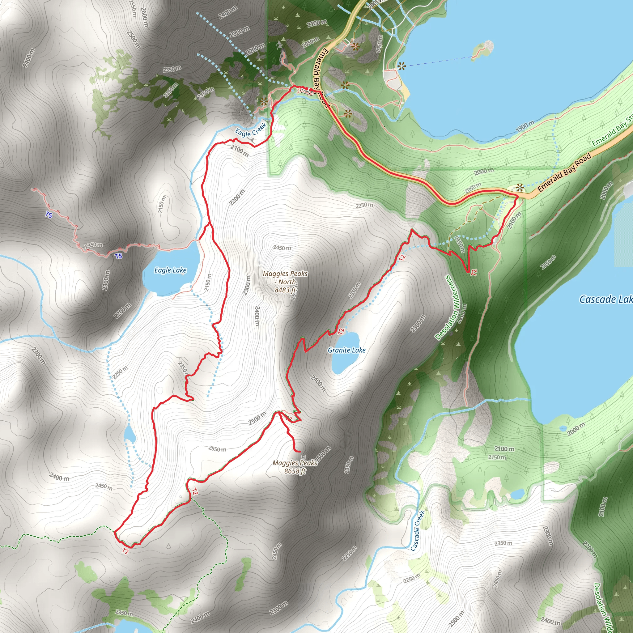 Eagle Falls, Eagle Lake, Maggies Peaks and Inspiration Point Loop Trail mobile static map