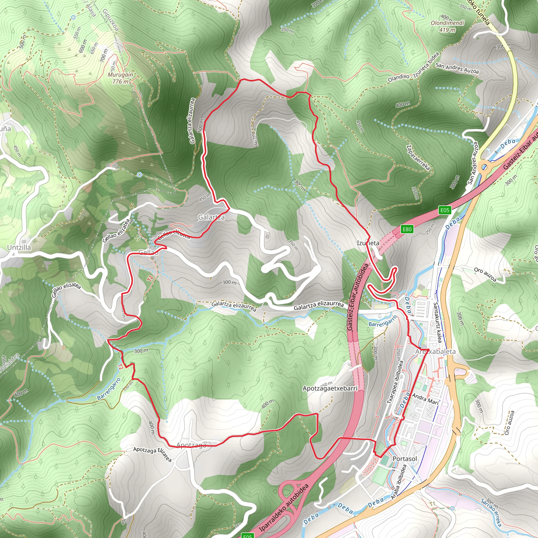 Aretxabaleta-Izurieta-Apotzaga PR GI 92 mobile static map