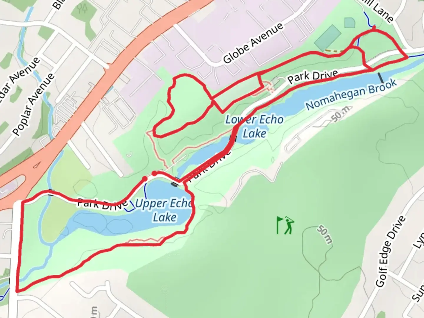 An image depicting the trail Upper Echo Lake and Lower Echo Lake Loop and its surrounding area.